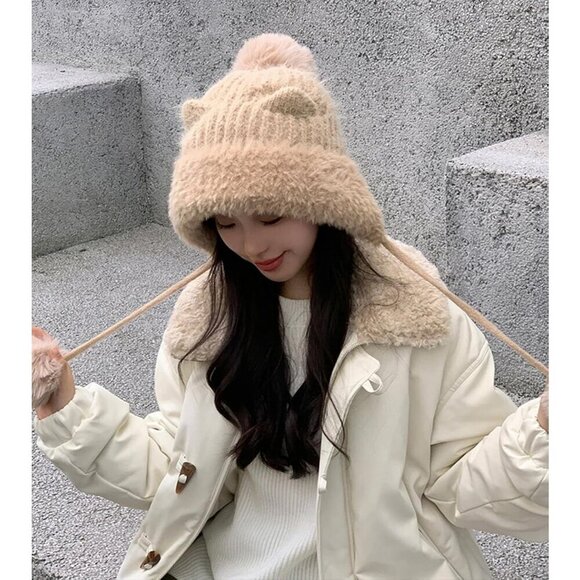 Women Mise Winter Sherpa Beanie Hats Knit Ear Flaps Peruvian Cover Ears